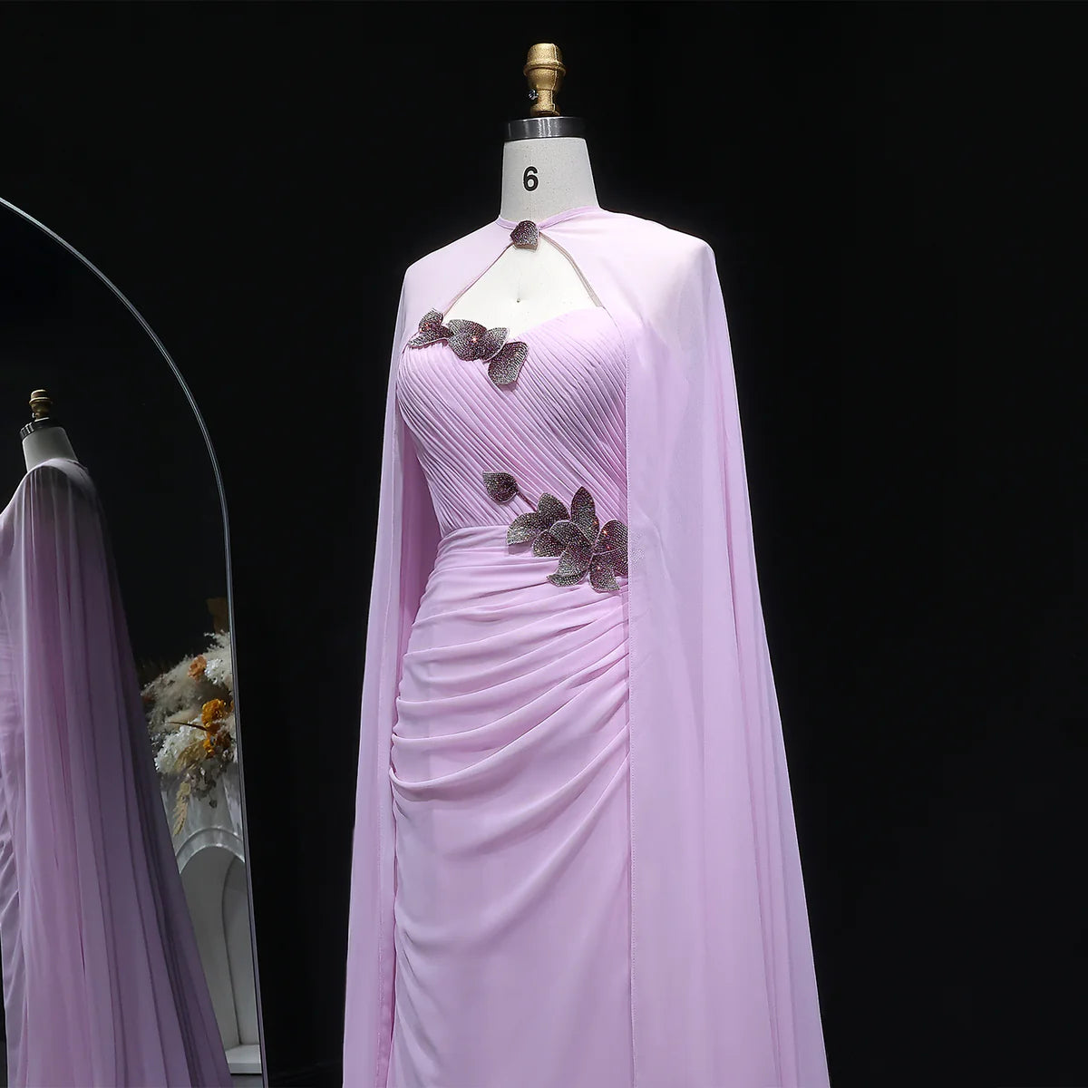 Crystal Petal Ruched Chiffon Gown