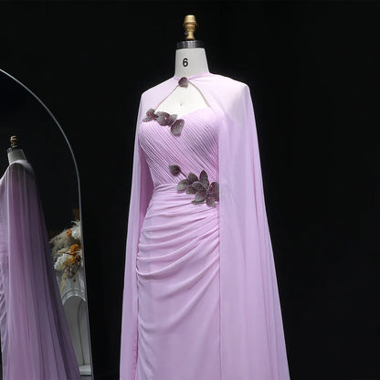 Crystal Petal Ruched Chiffon Gown