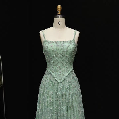 Fully Embroidered Evening Gown with Luxurious Beading and Sparkling Finish – Lace-Up Back Design