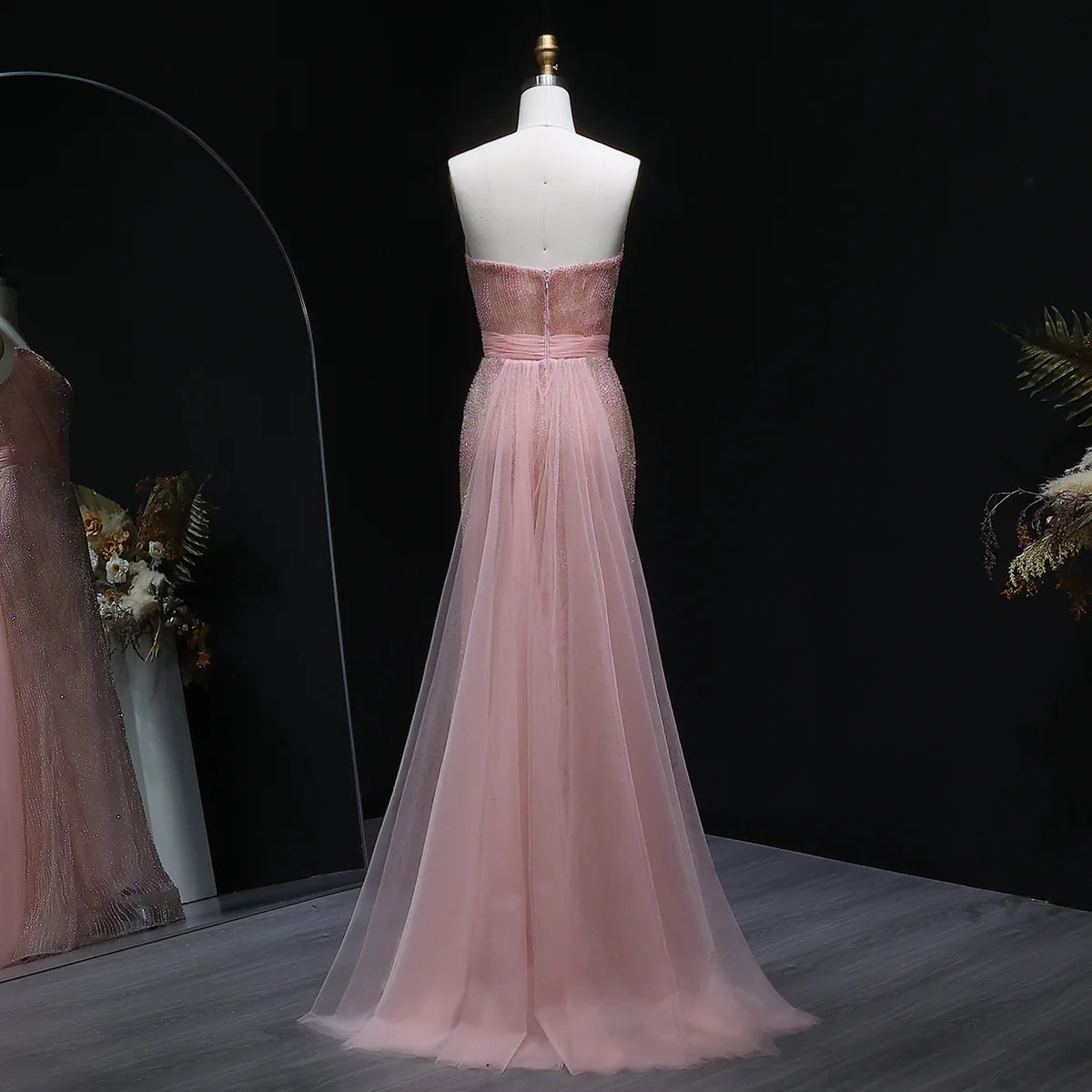 “Galaxy Shadows” Gown – Black Sparkling Strapless Elegance