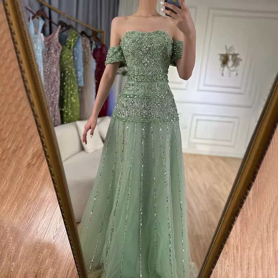 Elegant Linear Beaded Evening Dress with Sculpted Silhouette
