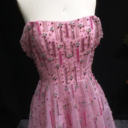 A-Line Crystal-Embellished Evening Dress