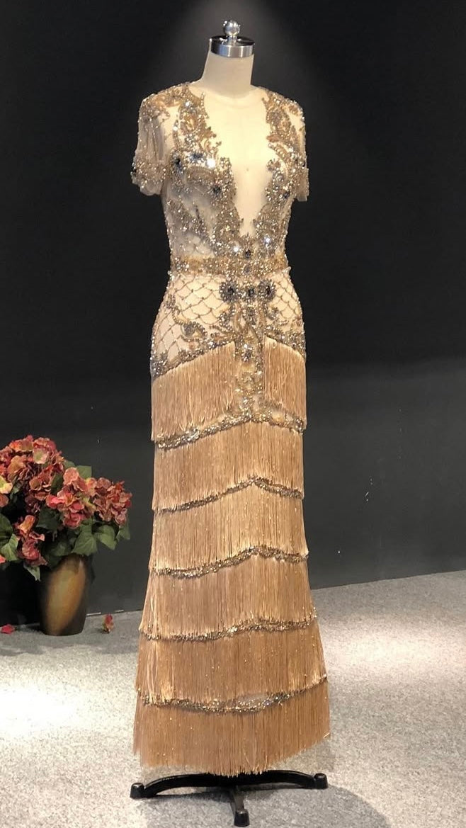 Ombré Crystal-Embellished Gold Couture Gown
