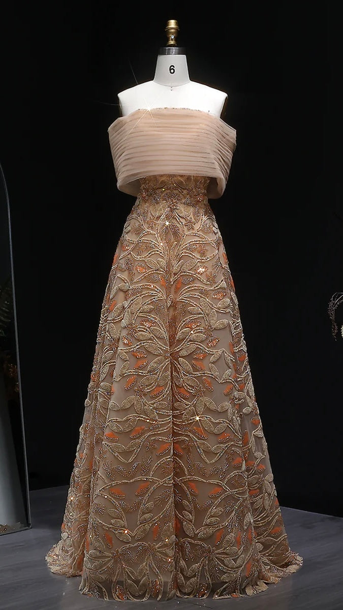 Couture Beaded Foliage Evening Gown