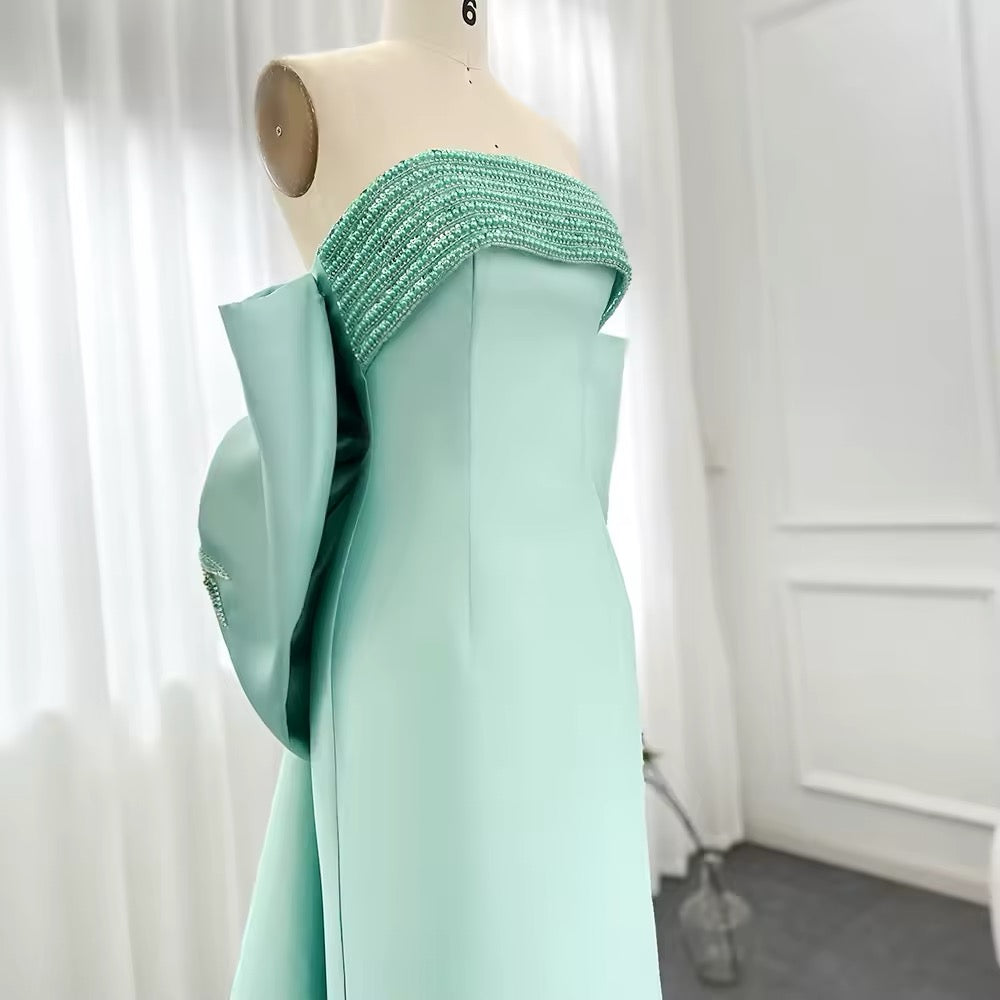 Luxury Evening Dress with Bow Cape Sage