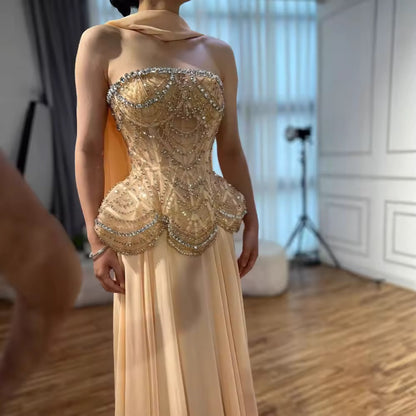 “Regal Glow” Embellished Corset Evening Gown