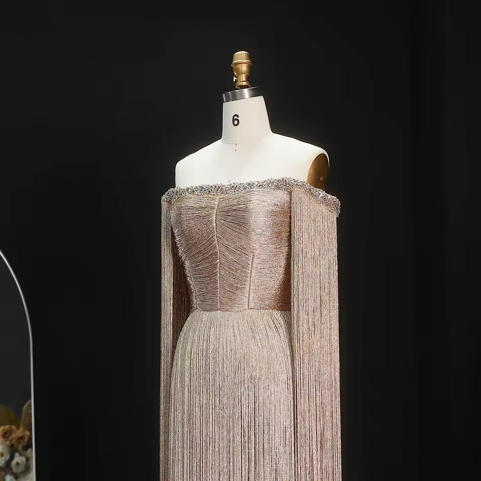 Champagne Gold Beaded Fringe Glamour Dress