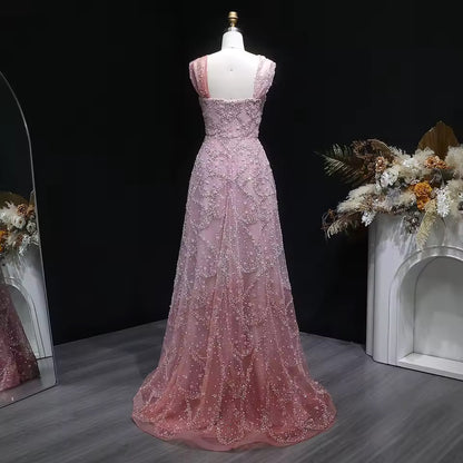 Elegant Dusty Rose Ombré Gown with Crystal Embroidery