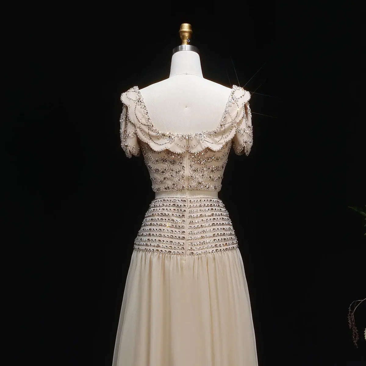 Elegant Fully Beaded Crop Top and Draped Skirt Set with Delicate Bows