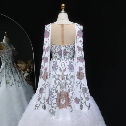 Crystal-Embroidered Couture Gown with Regal Drapes