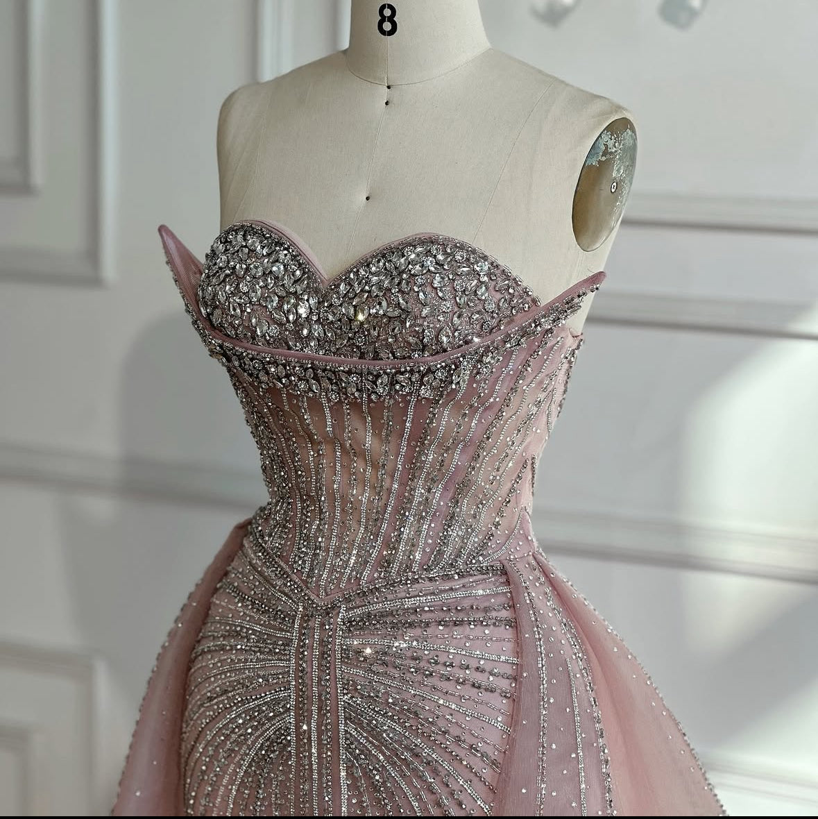 2025 Crystal Beaded Evening Gown with Overskirt