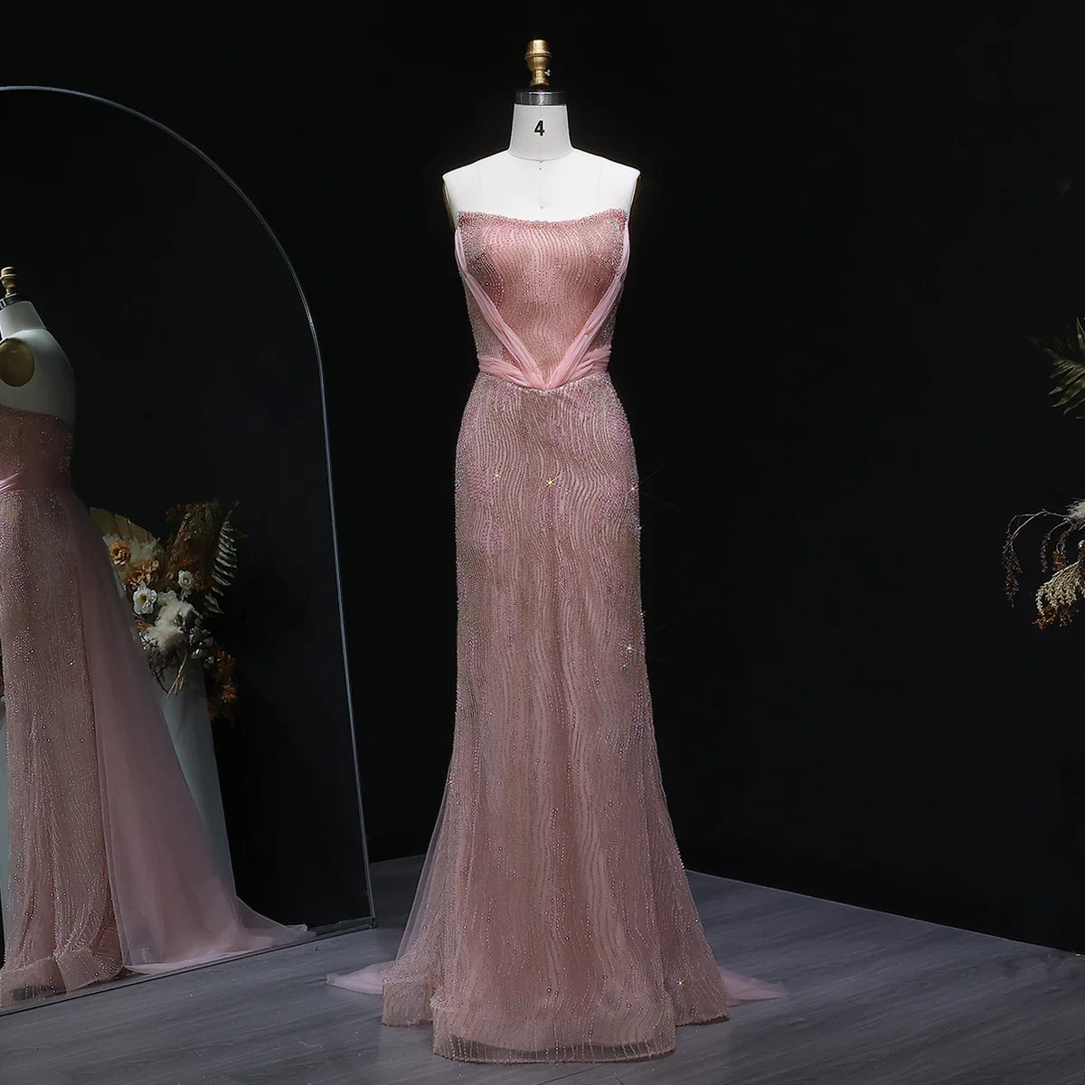 “Galaxy Shadows” Gown – Black Sparkling Strapless Elegance