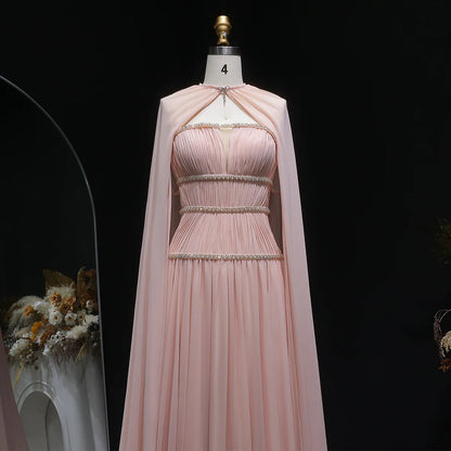 Crystal-Trimmed Cape Evening Dress