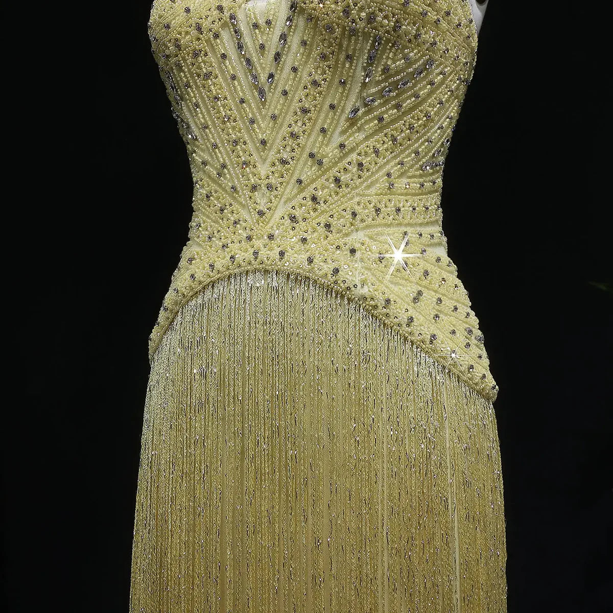 Glamorous Fully Beaded Bodycon Fringe Dress with Art Deco Patterns