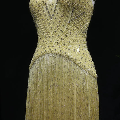 Glamorous Fully Beaded Bodycon Fringe Dress with Art Deco Patterns