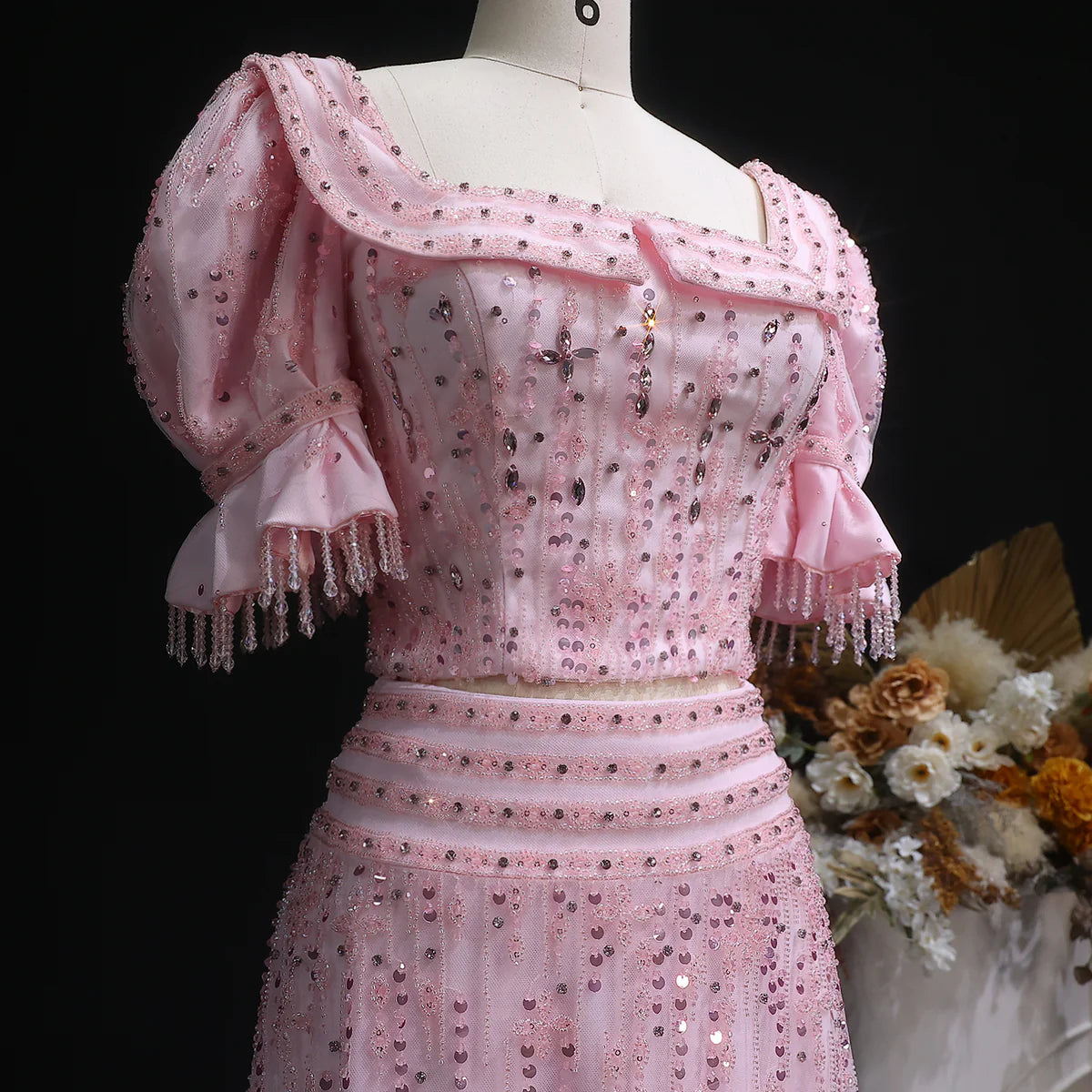 Pink Sequin Two-Piece Evening Gown