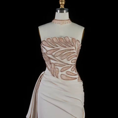 Luxury Ivory Gown with Crystal Embroidery and Side Draping