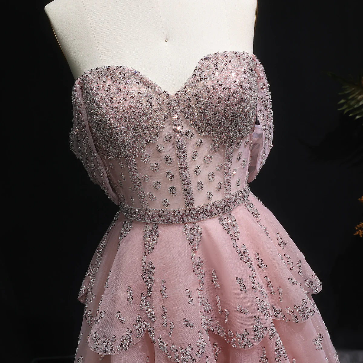Off-Shoulder Tiered Evening Gown