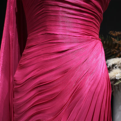 Metallic Ruched One-Shoulder Gown