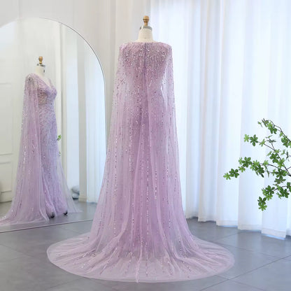 Luxury Evening Dress with Cape V-Neck