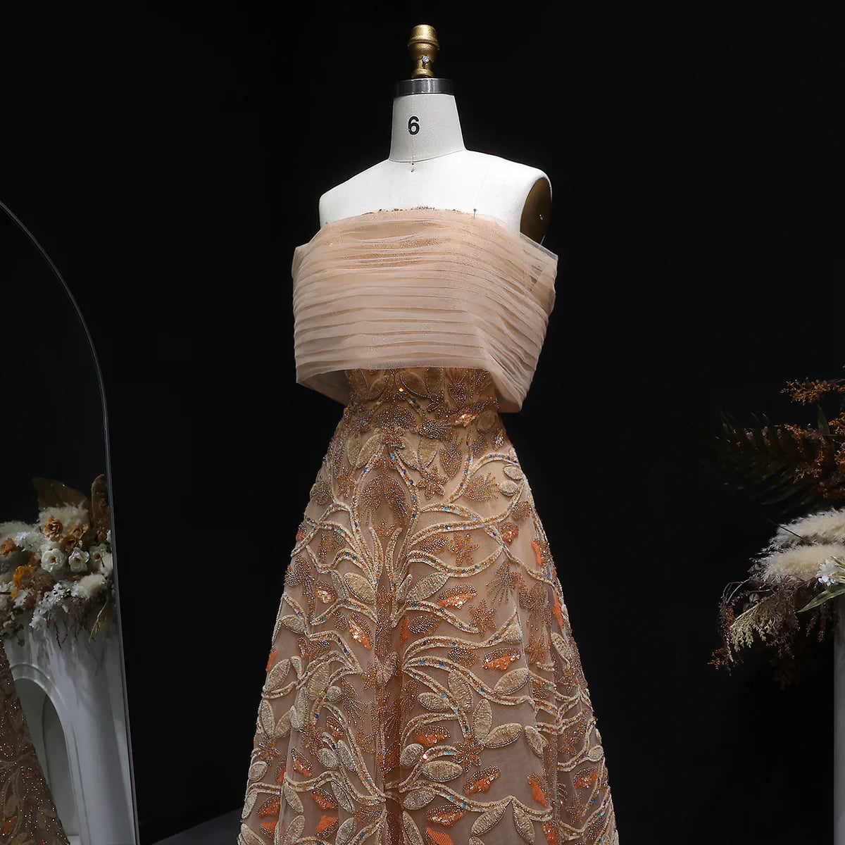 Couture Beaded Foliage Evening Gown
