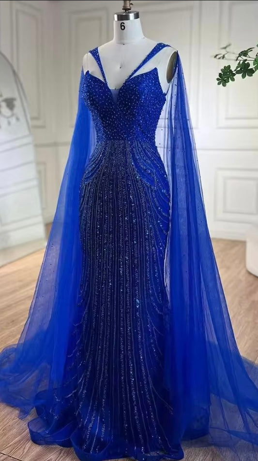 Mermaid Elegant Cape Sleeves Luxury Evening Dress