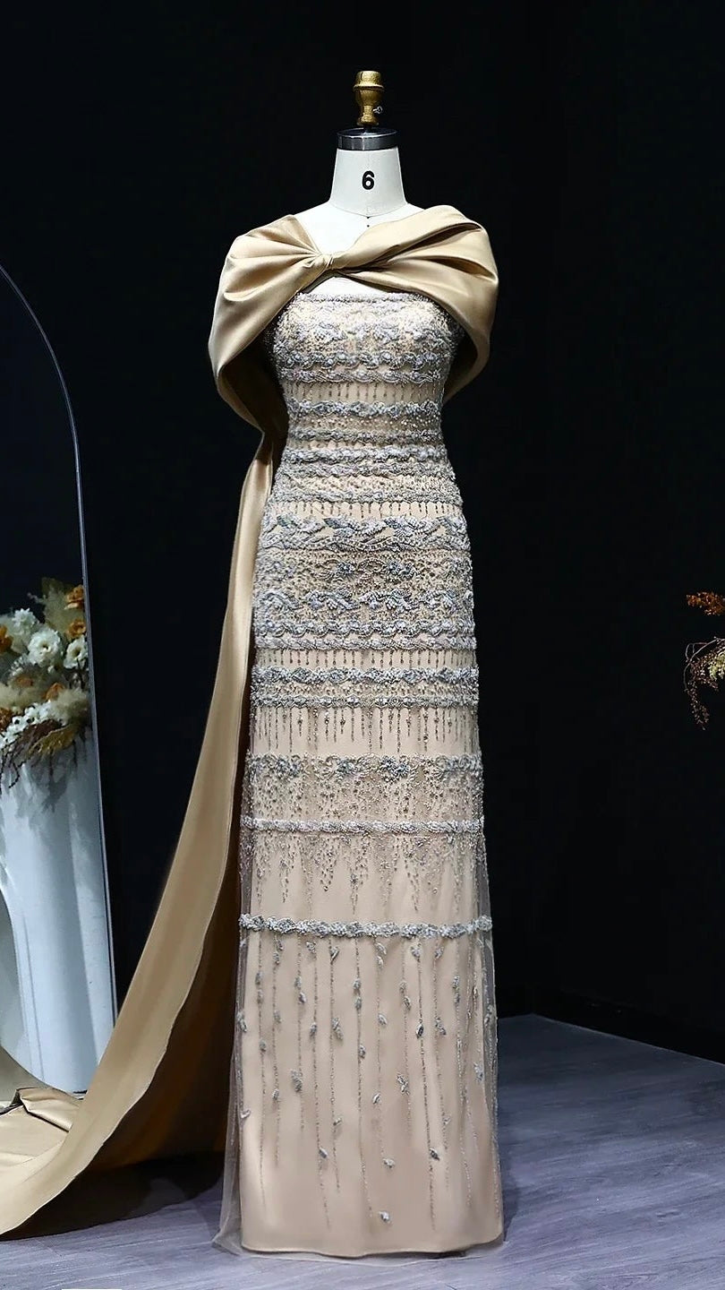 Luxury Evening Dress with Cape Long