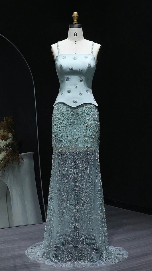 Two Pieces Evening Dress with Spaghetti Straps