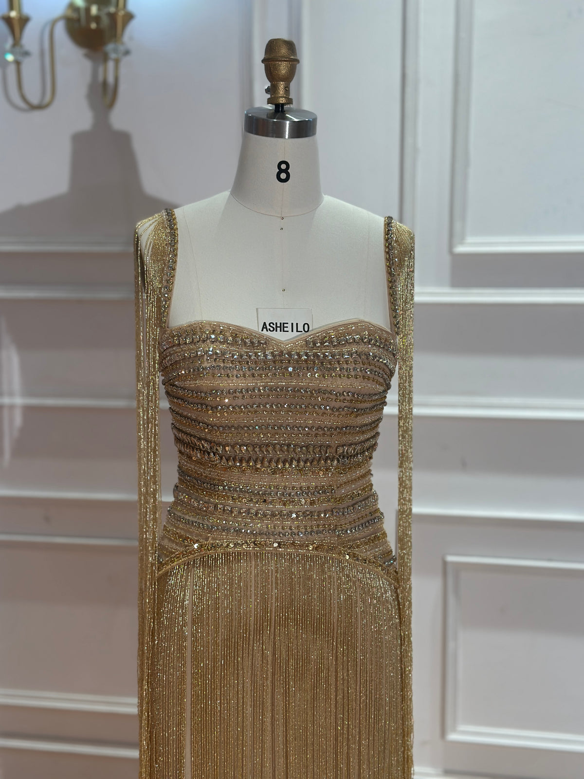 Gold Crystal Fringe Gown
