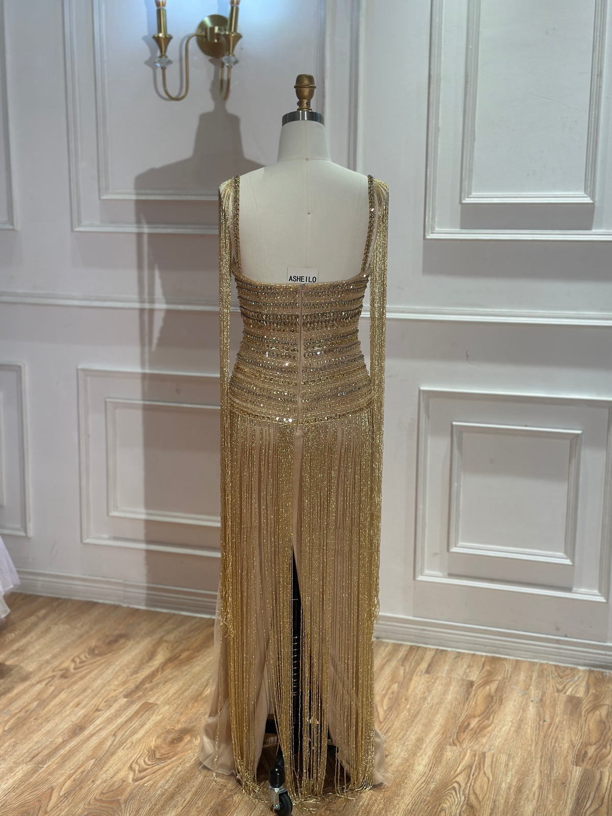 Gold Crystal Fringe Gown