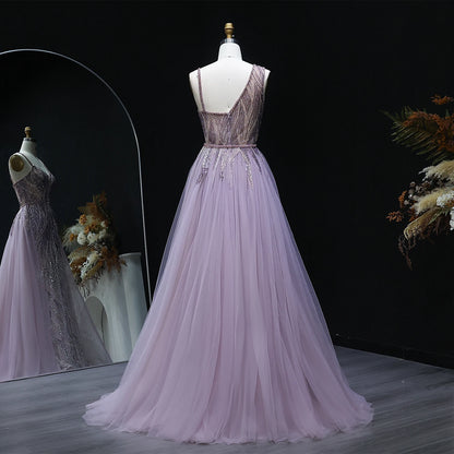 Luxury Dusty Pink Champagne Evening Dresses with Overskirt