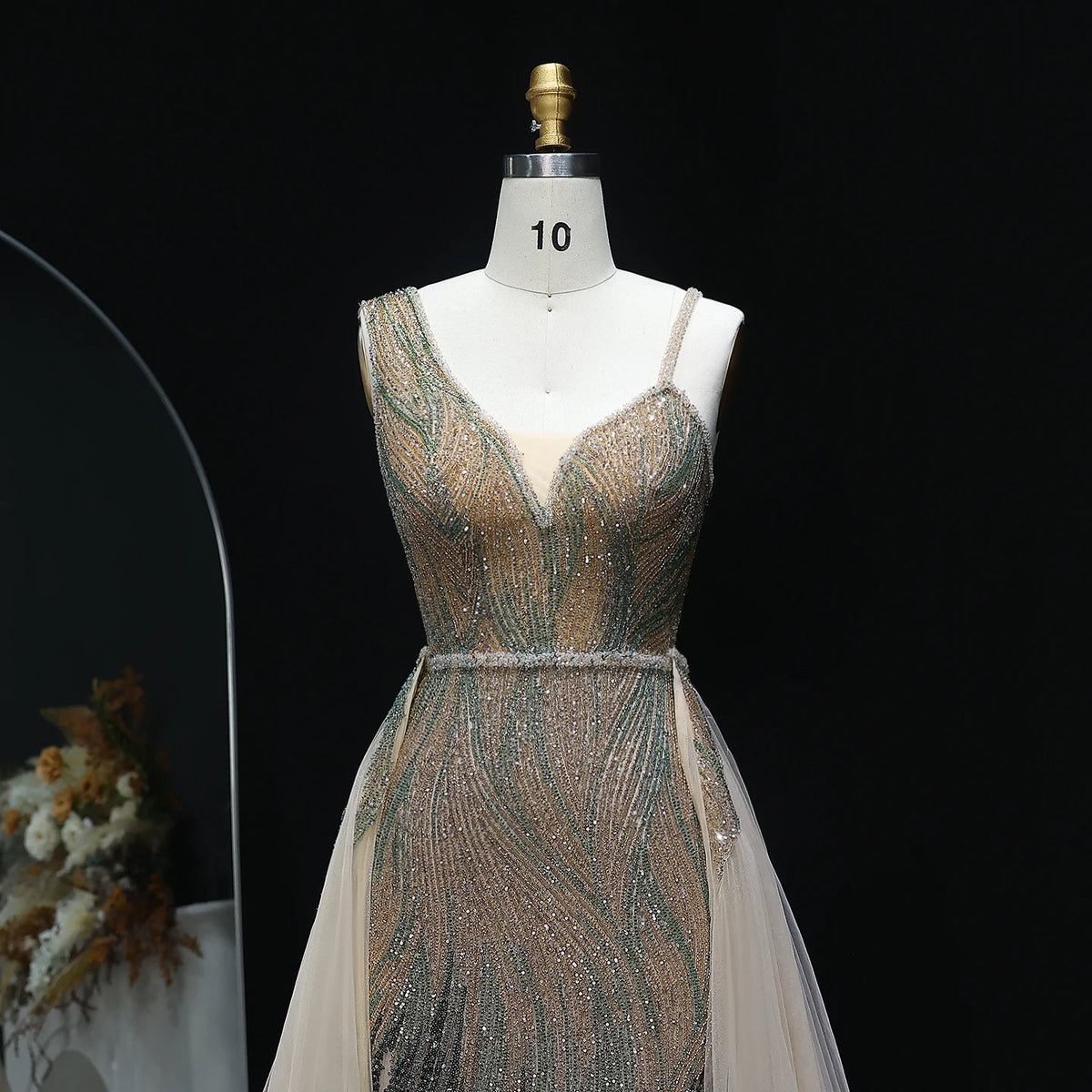Luxury Dusty Pink Champagne Evening Dresses with Overskirt