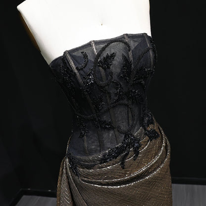 Strapless Sequin Evening Dress with Knot Black
