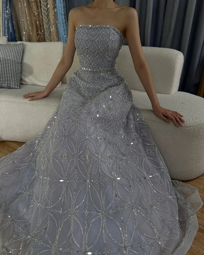 A Line Beaded Long Evening Dresses Gowns