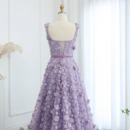 Chic Lilac 3D Embroidered Flowers Evening Dress