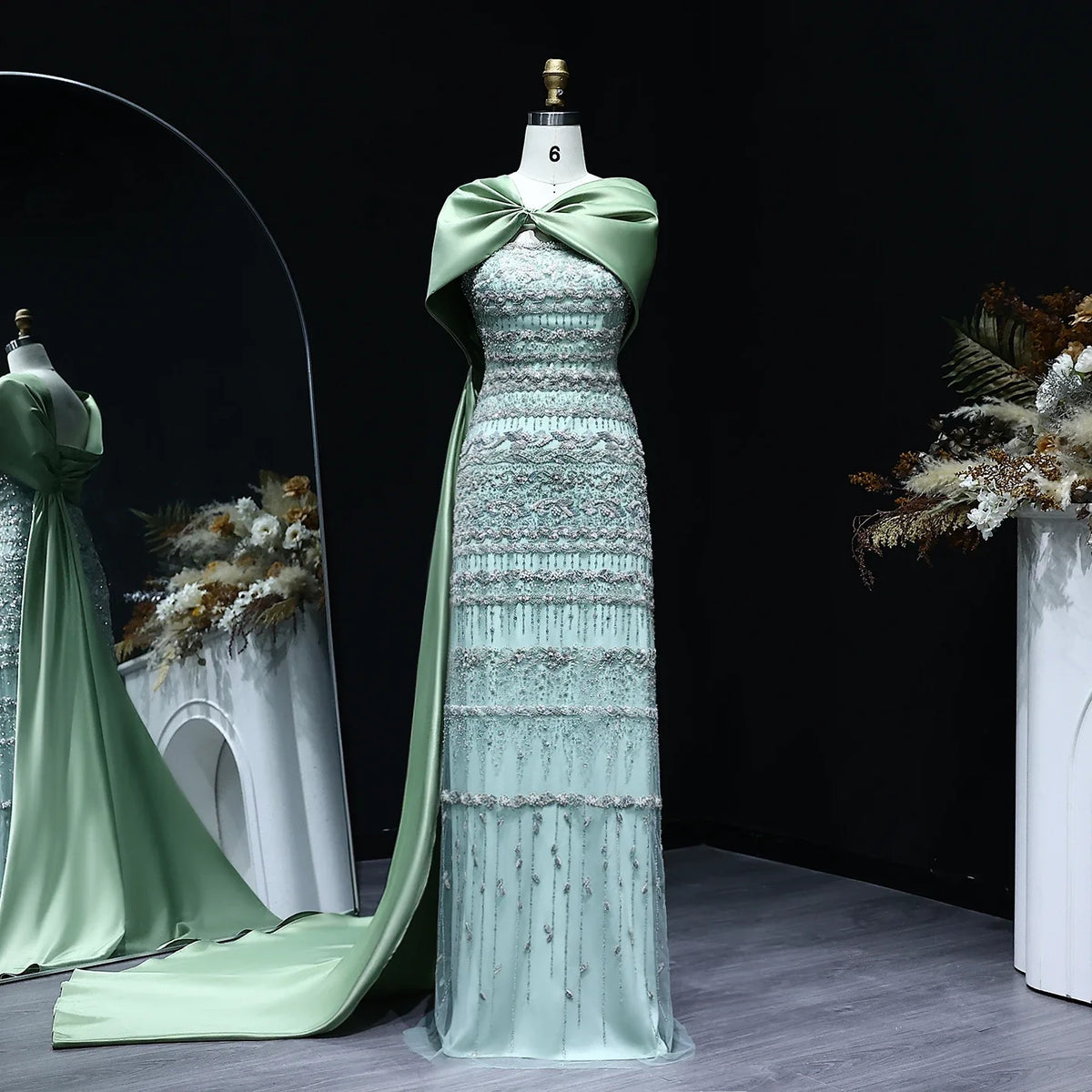 Luxury Evening Dress with Cape Long