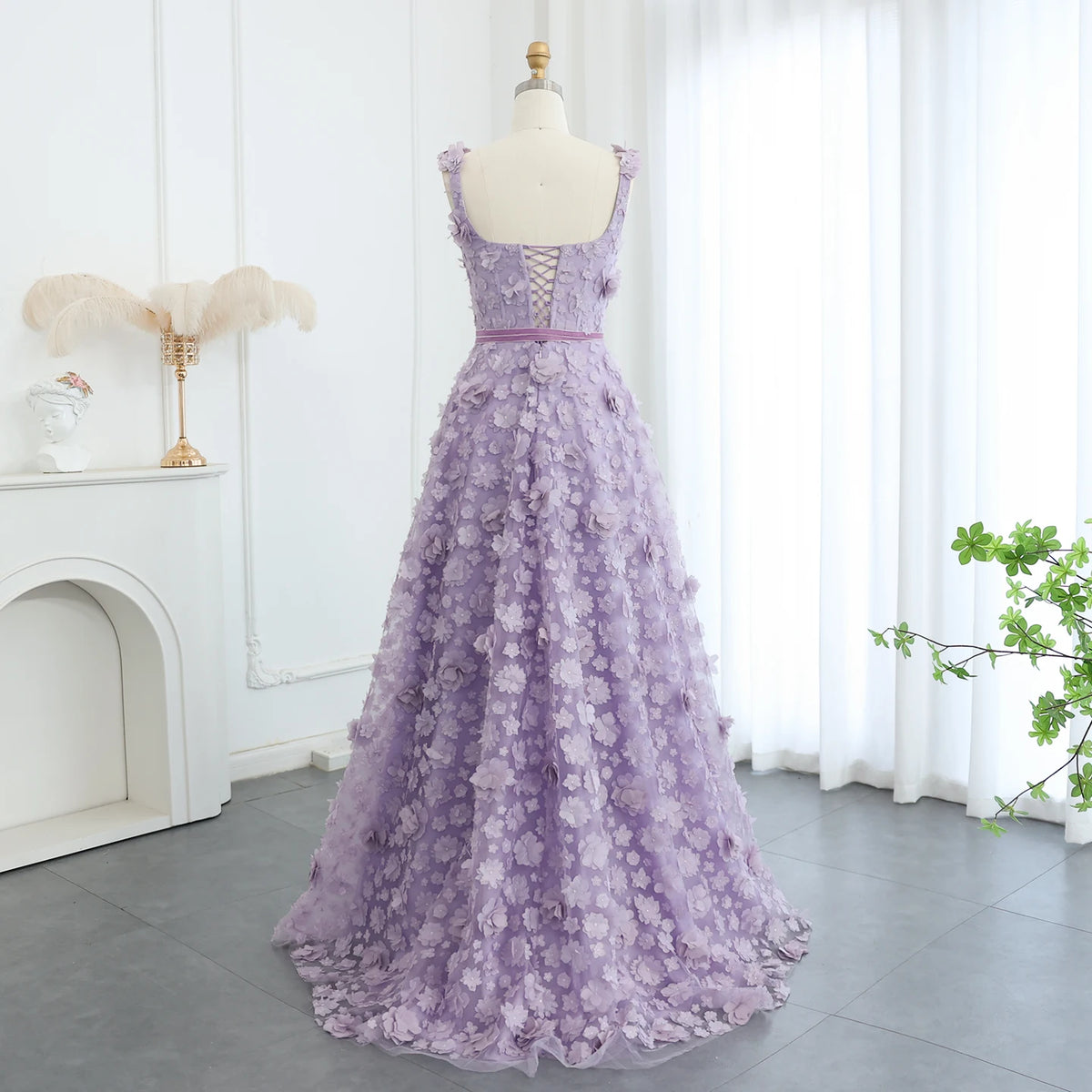 Chic Lilac 3D Embroidered Flowers Evening Dress