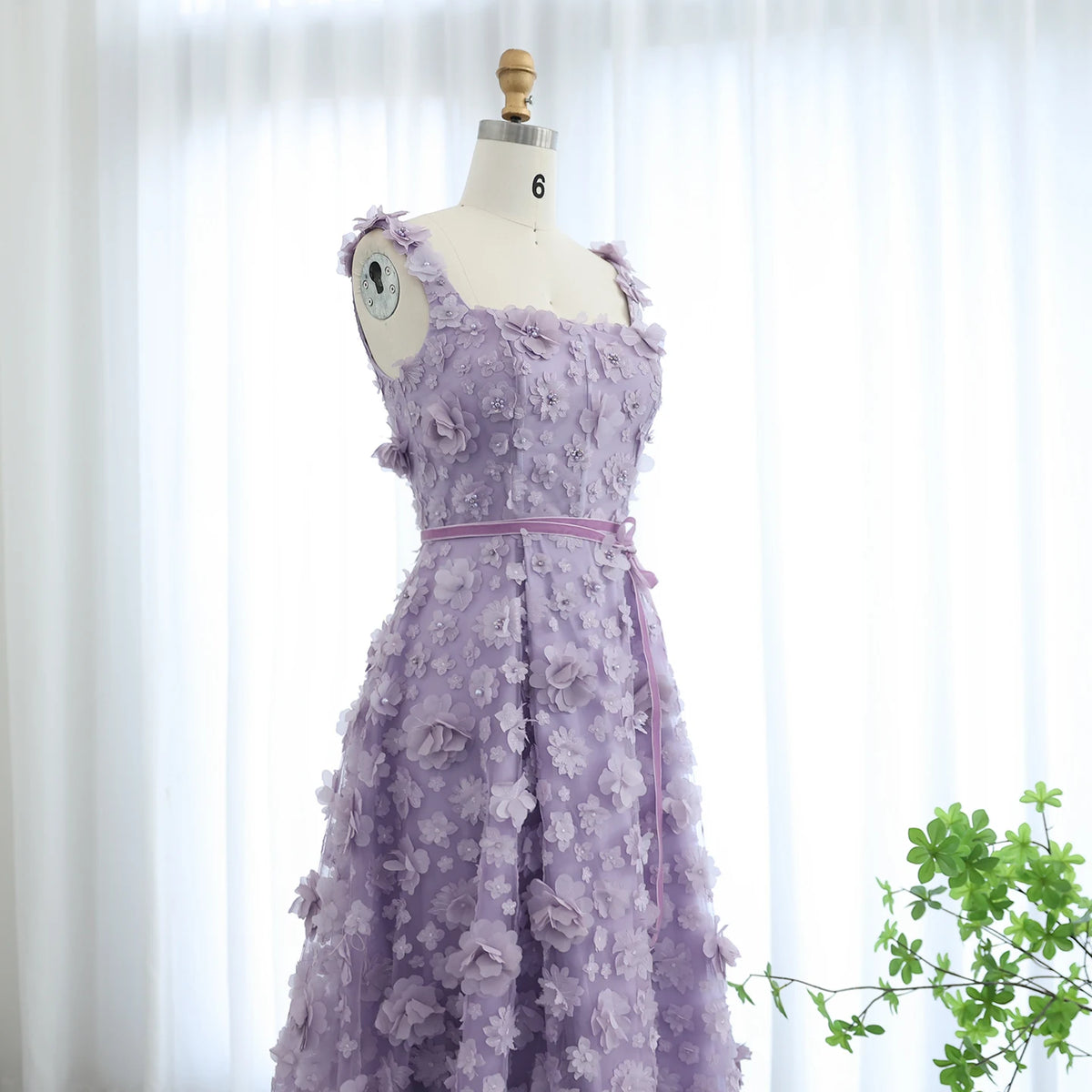 Chic Lilac 3D Embroidered Flowers Evening Dress