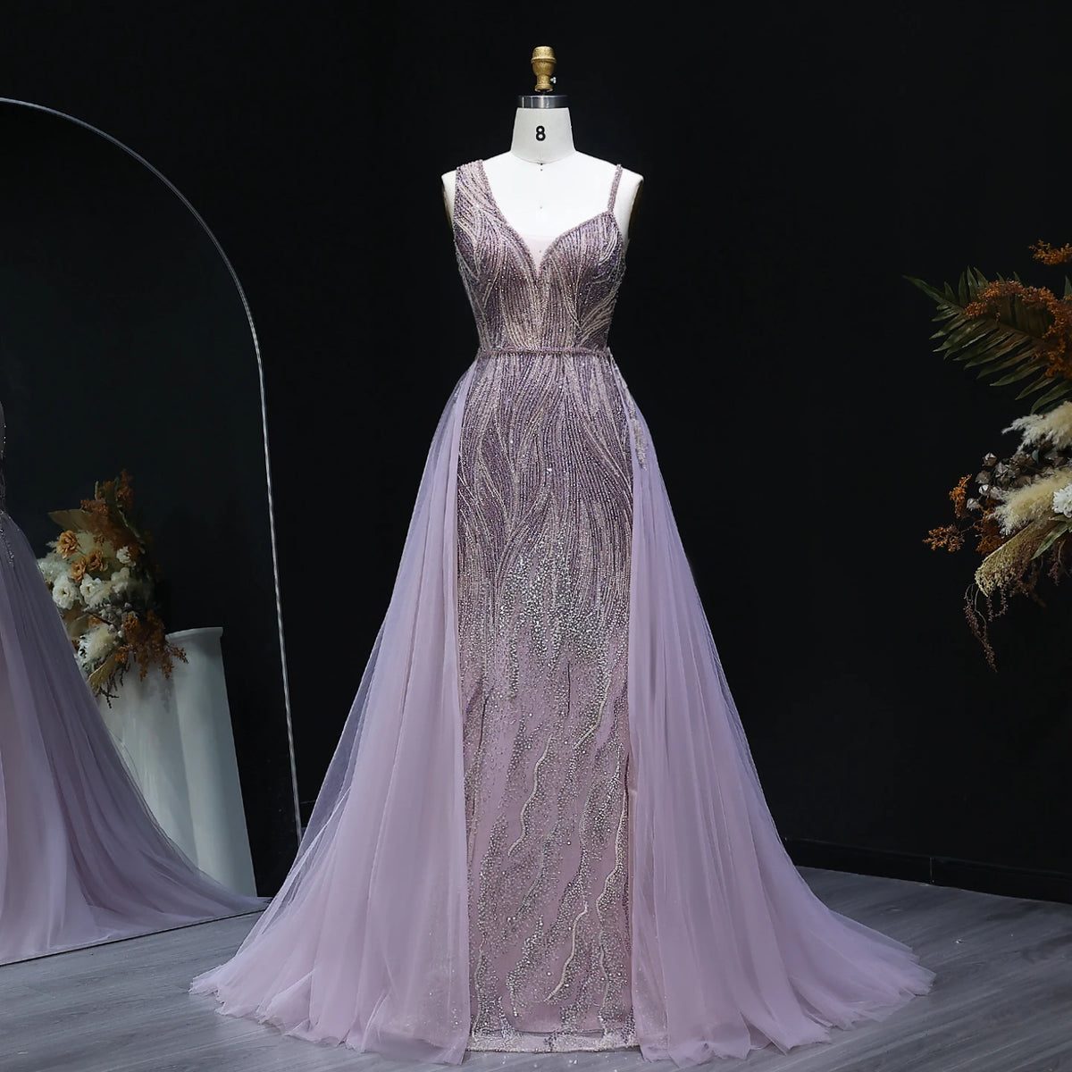 Luxury Dusty Pink Champagne Evening Dresses with Overskirt