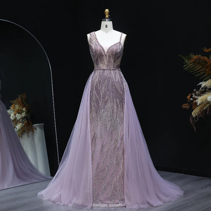 Luxury Dusty Pink Champagne Evening Dresses with Overskirt