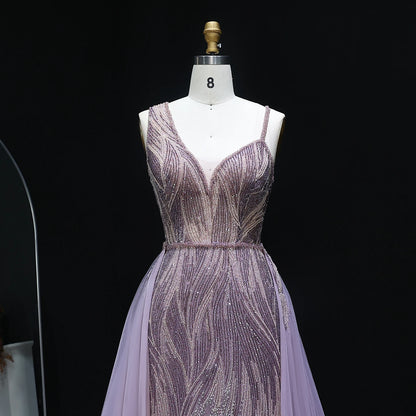 Luxury Dusty Pink Champagne Evening Dresses with Overskirt