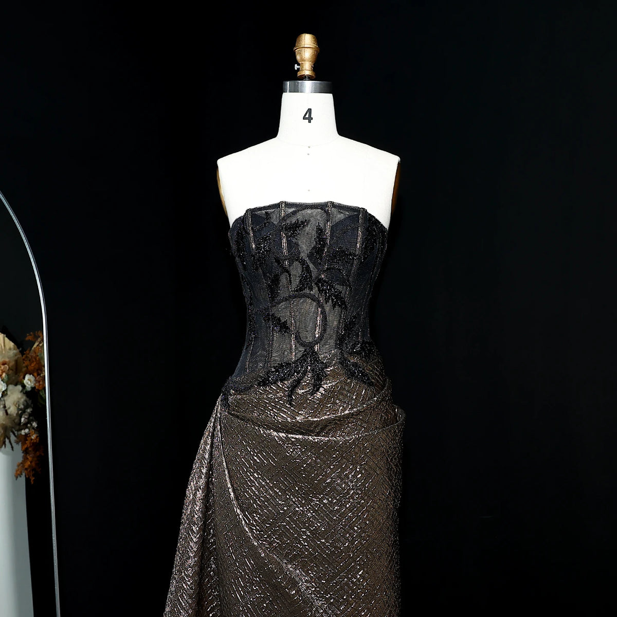 Strapless Sequin Evening Dress with Knot Black