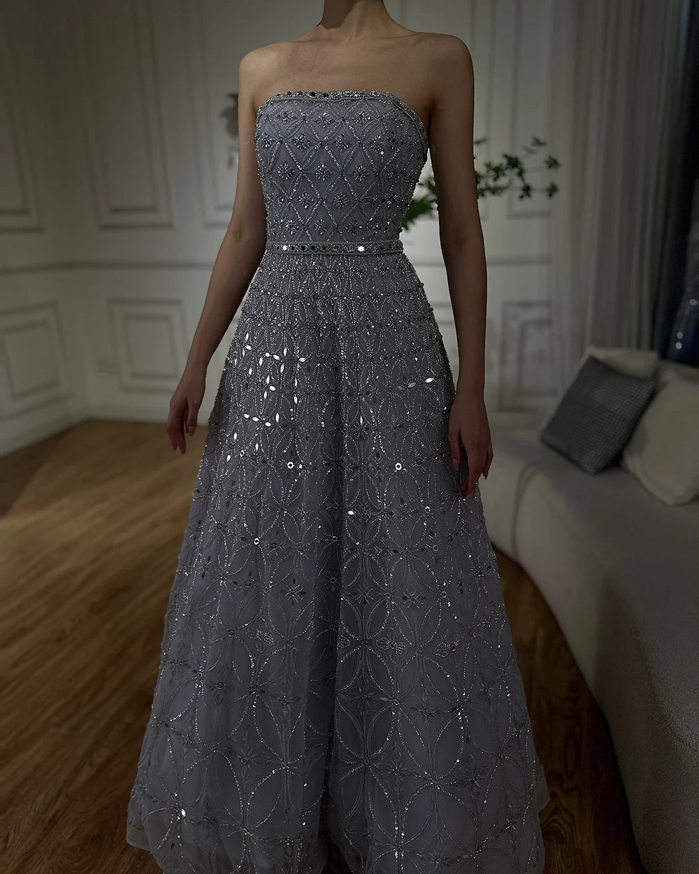 A Line Beaded Long Evening Dresses Gowns