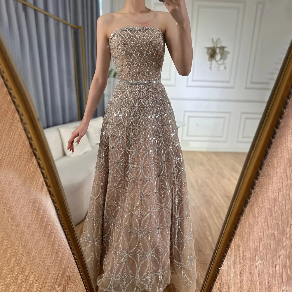 A Line Beaded Long Evening Dresses Gowns