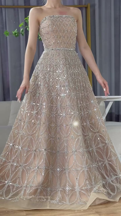 A Line Beaded Long Evening Dresses Gowns