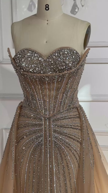 2025 Crystal Beaded Evening Gown with Overskirt