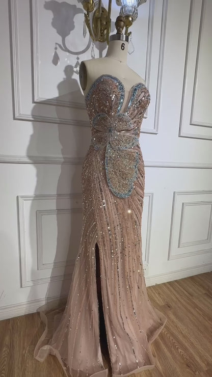 Pink Strapless Mermaid Evening Dress with High Split for Formal Occasion
