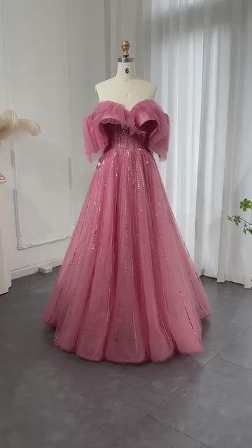 Aurora Tulle Gown،Blush & Fuchsia