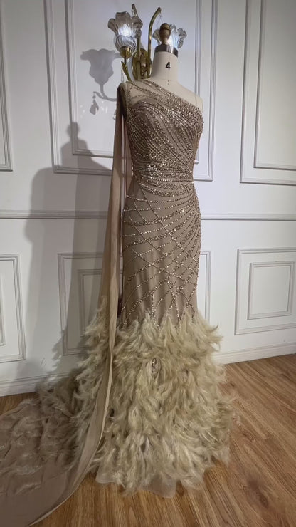 Luxury Feather One Shoulder Evening Dress