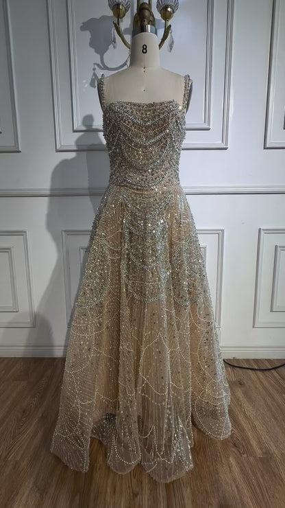 Luxury Nude Crystal A-Line Short Sparkly Cocktail Party Dress